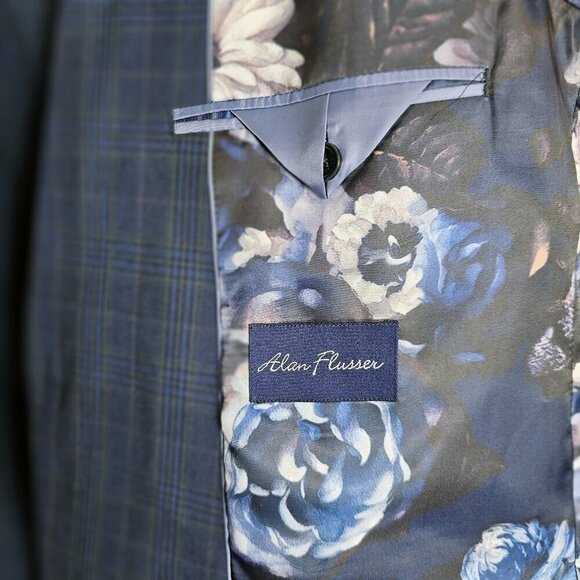 Alan Flusser Blue Windowpane Blazer 44R - Picture 2 of 3